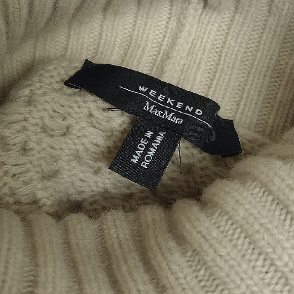 🆕 MAXMARA WEEKEND "LODOLA" BEIGE VIRGIN WOOL CABLE FRINGE TURTLENECK - Picture 9 of 12